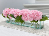 French Artificial Hydrangeas Centerpiece In Long Glass Vase