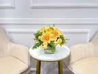 Spring/Summer Yellow Orange Peony Arrangement in Square Glass Vase - Flovery