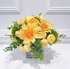 Spring/Summer Yellow Orange Peony Arrangement in Square Glass Vase - Flovery