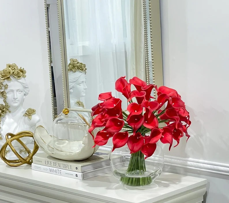 Real Touch Calla Lily Centerpiece in Glass Vase - Flovery