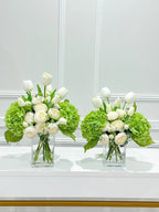 17-in Real Touch Hydrangea Peony Tulip Centerpiece in Glass Vase
