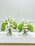 17-in Real Touch Hydrangea Peony Tulip Centerpiece in Glass Vase