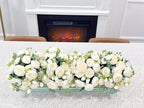 24-in Modern White Rose Peony Arrangement in Long Glass Vase - Flovery