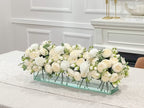 24-in Modern White Rose Peony Arrangement in Long Glass Vase - Flovery