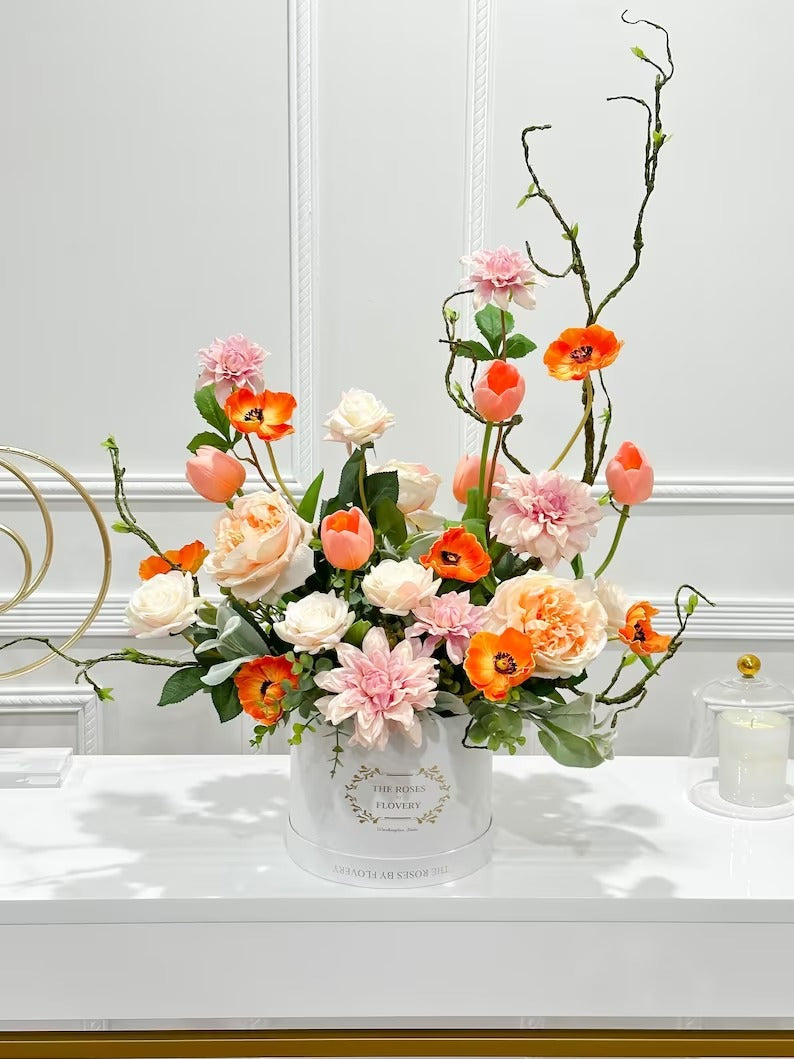X-Large Pink Real Touch Multi Flower Centerpiece In Flovery Signature Pink Box