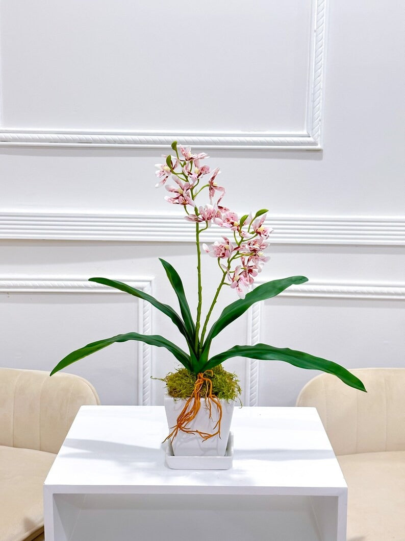 Real Touch Phalaenopsis Baby Orchid Arrangement In White Ceramic Vase Main image