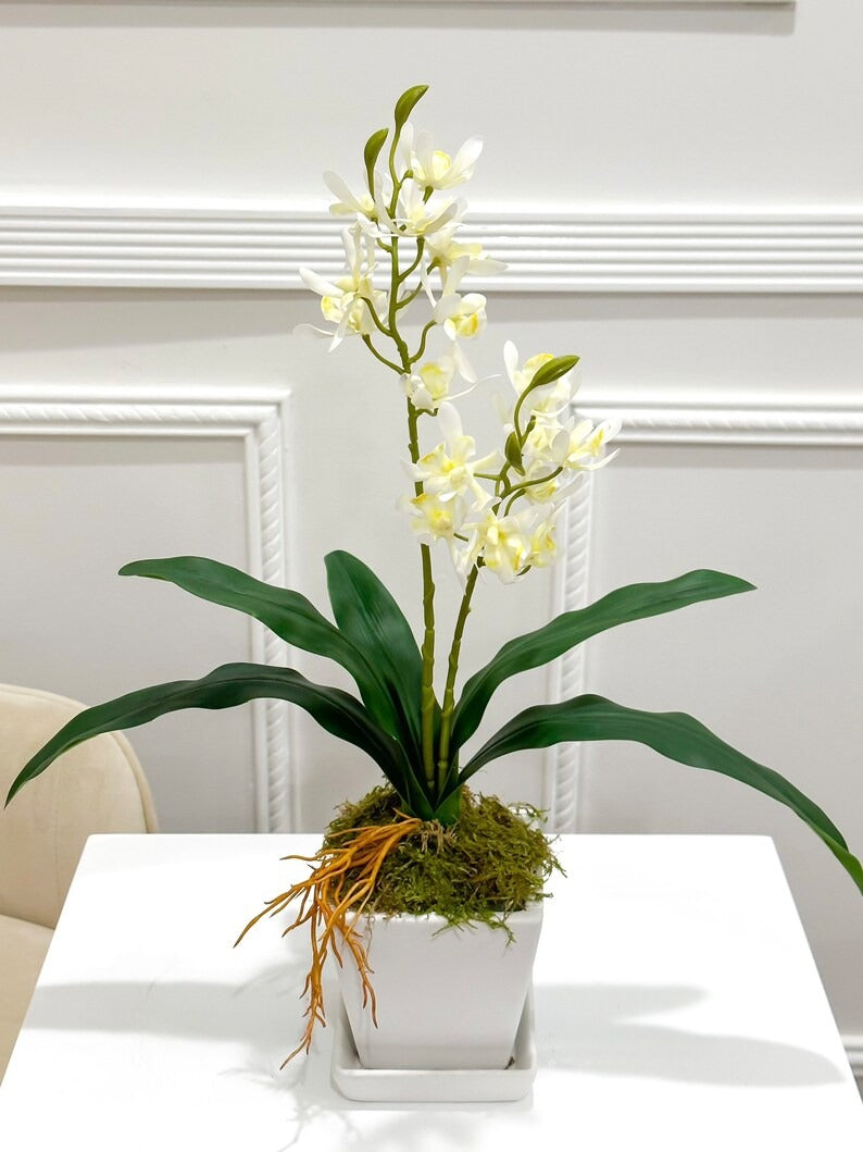 Real Touch Phalaenopsis Baby Orchid Arrangement In White Ceramic Vase Secondary image