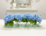 French Artificial Hydrangeas Centerpiece In Long Glass Vase