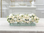 24-in Modern White Rose Peony Arrangement in Long Glass Vase - Flovery