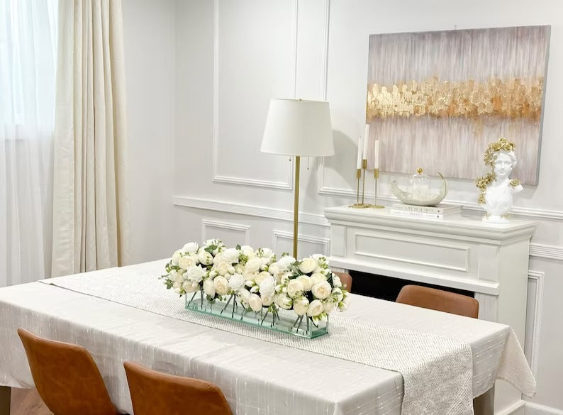 24-in Modern White Rose Peony Arrangement in Long Glass Vase - Flovery