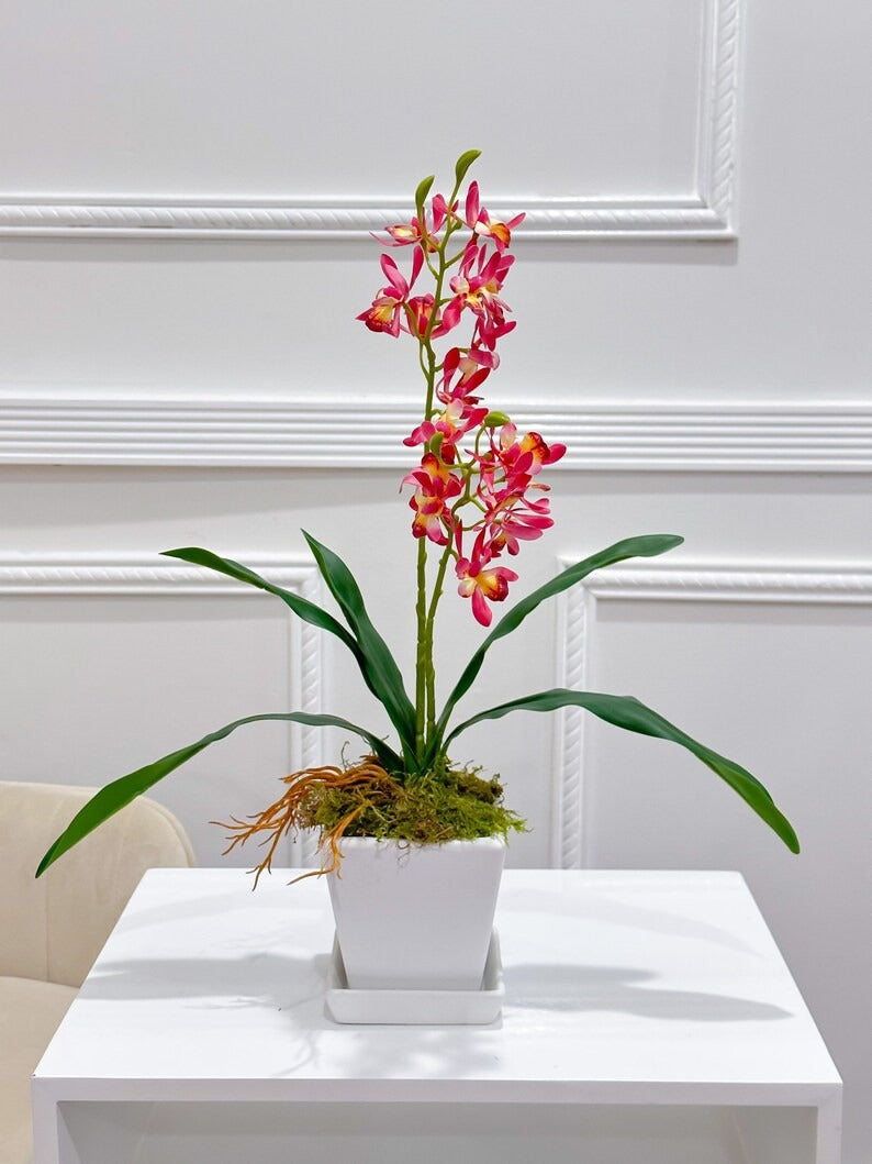 Real Touch Phalaenopsis Baby Orchid Arrangement In White Ceramic Vase