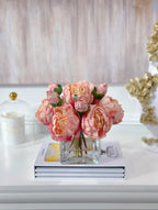 Finest Silk Peonies Everlasting Flower Centerpiece In Square Glass Vase