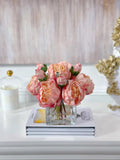 Finest Silk Peonies Everlasting Flower Centerpiece In Square Glass Vase