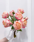 Finest Silk Peonies Everlasting Flower Centerpiece In Square Glass Vase