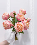 Finest Silk Peonies Everlasting Flower Centerpiece In Square Glass Vase