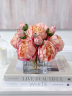 Finest Silk Peonies Everlasting Flower Centerpiece In Square Glass Vase