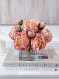 Finest Silk Peonies Everlasting Flower Centerpiece In Square Glass Vase