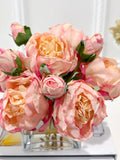 Finest Silk Peonies Everlasting Flower Centerpiece In Square Glass Vase