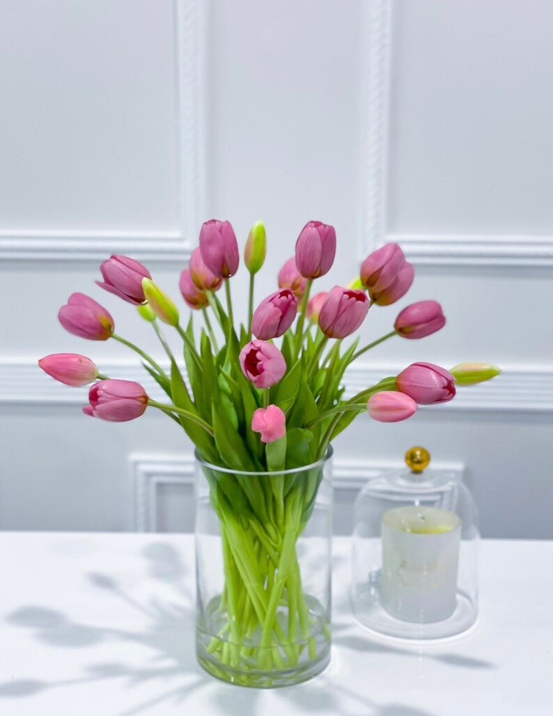 Modern Real Touch Tulip Centerpiece 16-in Round - Flovery