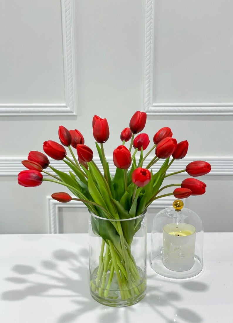 Modern Real Touch Tulip Centerpiece 16-in Round - Flovery