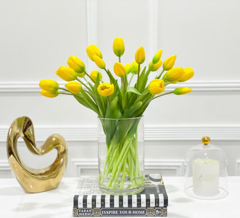Modern Real Touch Tulip Centerpiece 16-in Round - Flovery