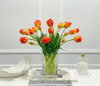 Peony Tulip Arrangement in Square Glass Vase - Flovery
