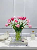 Peony Tulip Arrangement in Square Glass Vase - Flovery