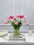 Spring Peony Tulip Arrangement in Glass Vase Modern French Home Decor