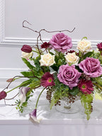 Premium All Real Touch Flowers Arrangement, French Purple Floral Decor In Glass Vase - Flovery