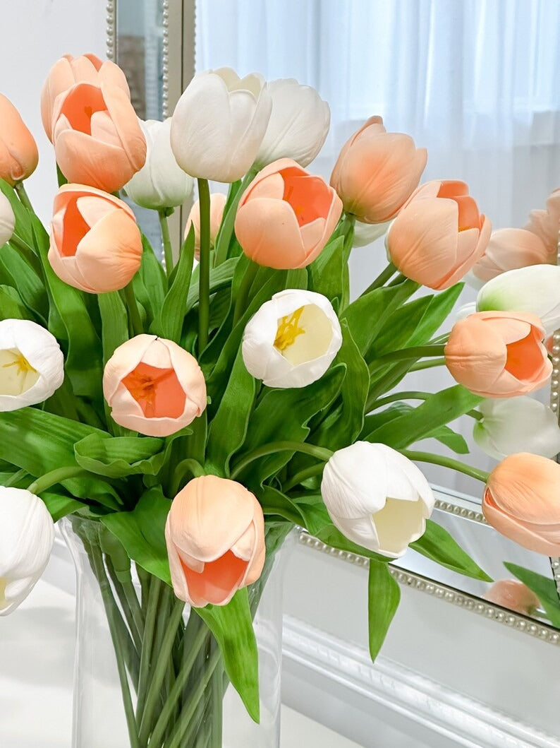 22-in Large Peach White Real Touch Tulip  Luxury Floral Centerpiece