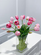 Peony Tulip Arrangement in Square Glass Vase - Flovery