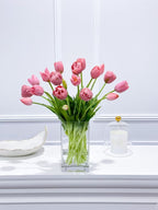 Peony Tulip Arrangement in Square Glass Vase - Flovery