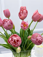 Peony Tulip Arrangement in Square Glass Vase - Flovery