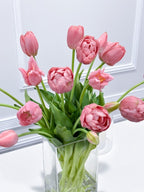 Peony Tulip Arrangement in Square Glass Vase - Flovery