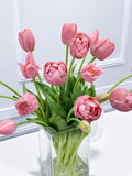 Spring Peony Tulip Arrangement in Glass Vase Modern French Home Decor