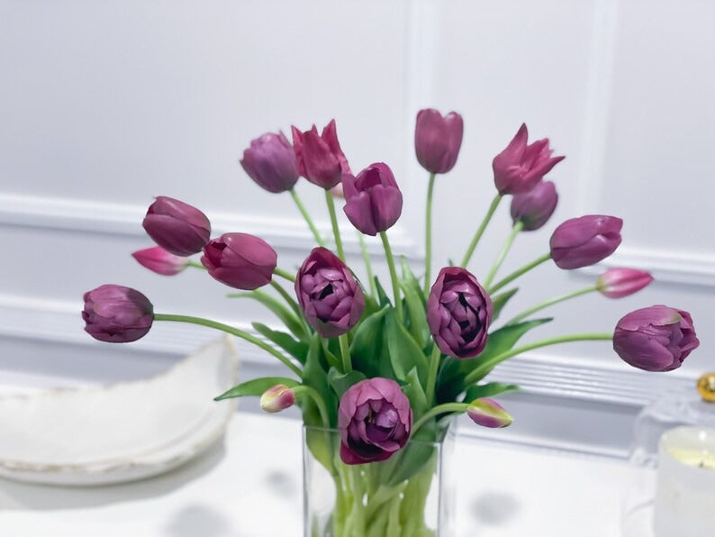 Peony Tulip Arrangement in Square Glass Vase - Flovery