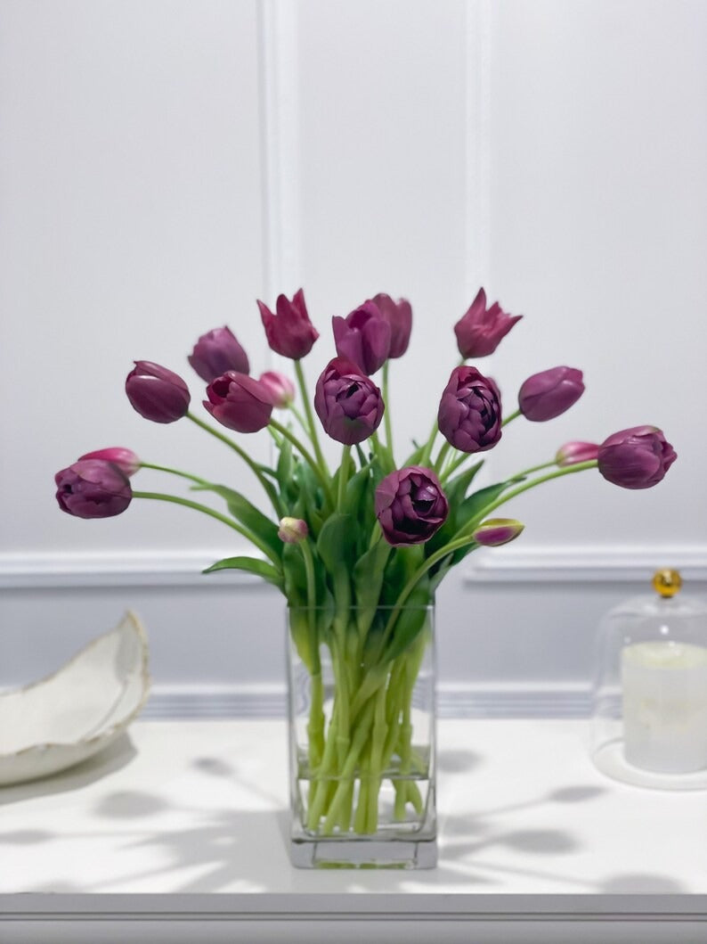 Peony Tulip Arrangement in Square Glass Vase - Flovery
