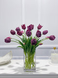 Spring Peony Tulip Arrangement in Glass Vase Modern French Home Decor