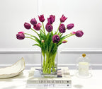 Peony Tulip Arrangement in Square Glass Vase - Flovery