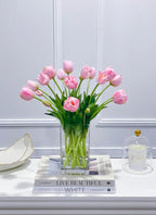 Peony Tulip Arrangement in Square Glass Vase - Flovery