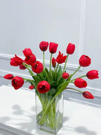 Peony Tulip Arrangement in Square Glass Vase - Flovery