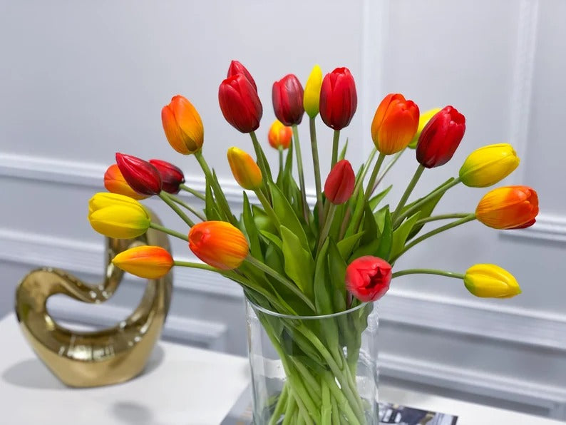 Modern Real Touch Tulip Centerpiece 16-in Round - Flovery