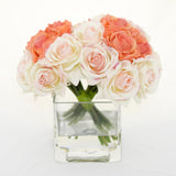 Real Touch Peach Orange Light Pink Ivory Roses Arrangement - Flovery