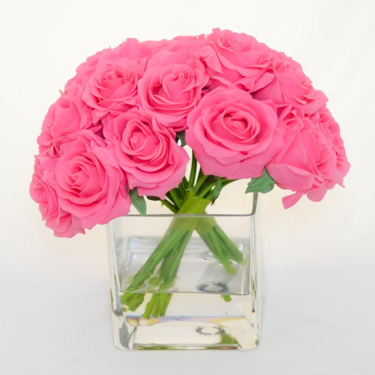 Real Touch Fuschia Roses Arrangement - Flovery