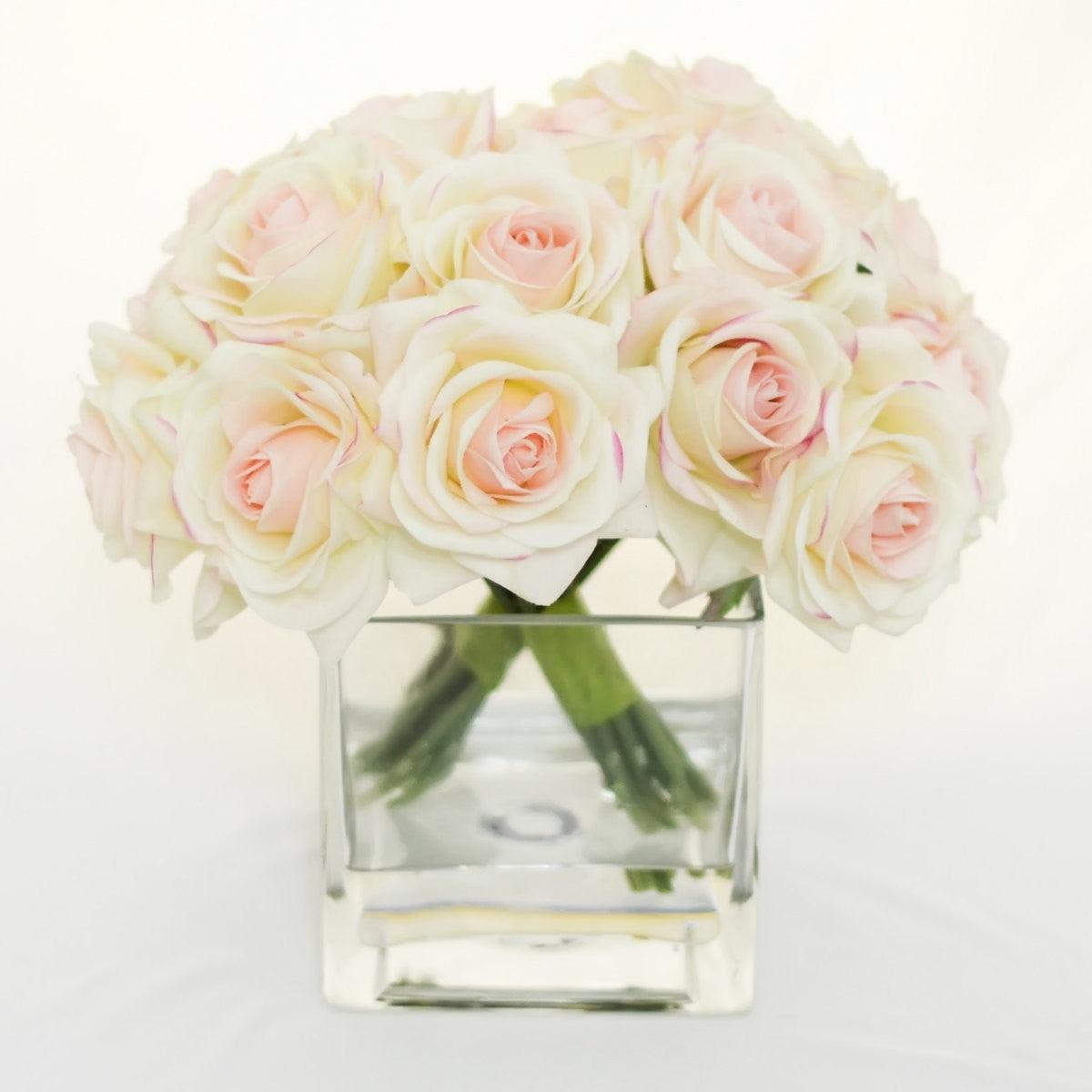 Real Touch Ivory Roses Pink Tipped Arrangement - Flovery