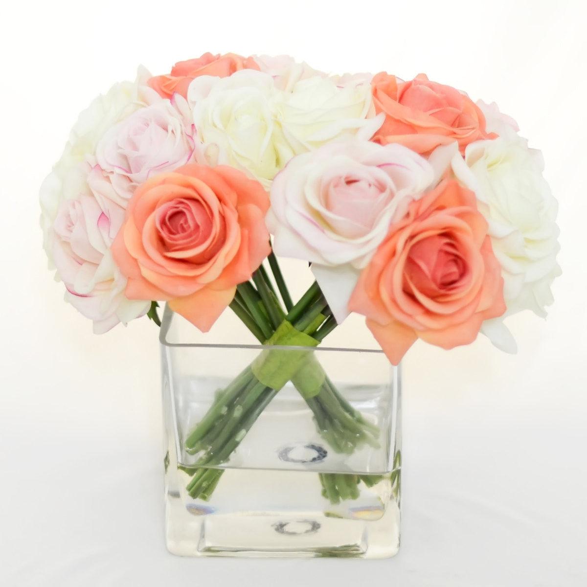 Real Touch Peach Orange Roses Light Pink Roses Arrangement - Flovery