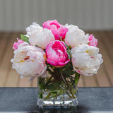 Silk White Light Pink Touched Peony Arrangement - Flovery