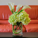 Silk Green Hydrangea with Real Touch Calla Lily Arrangement - Flovery