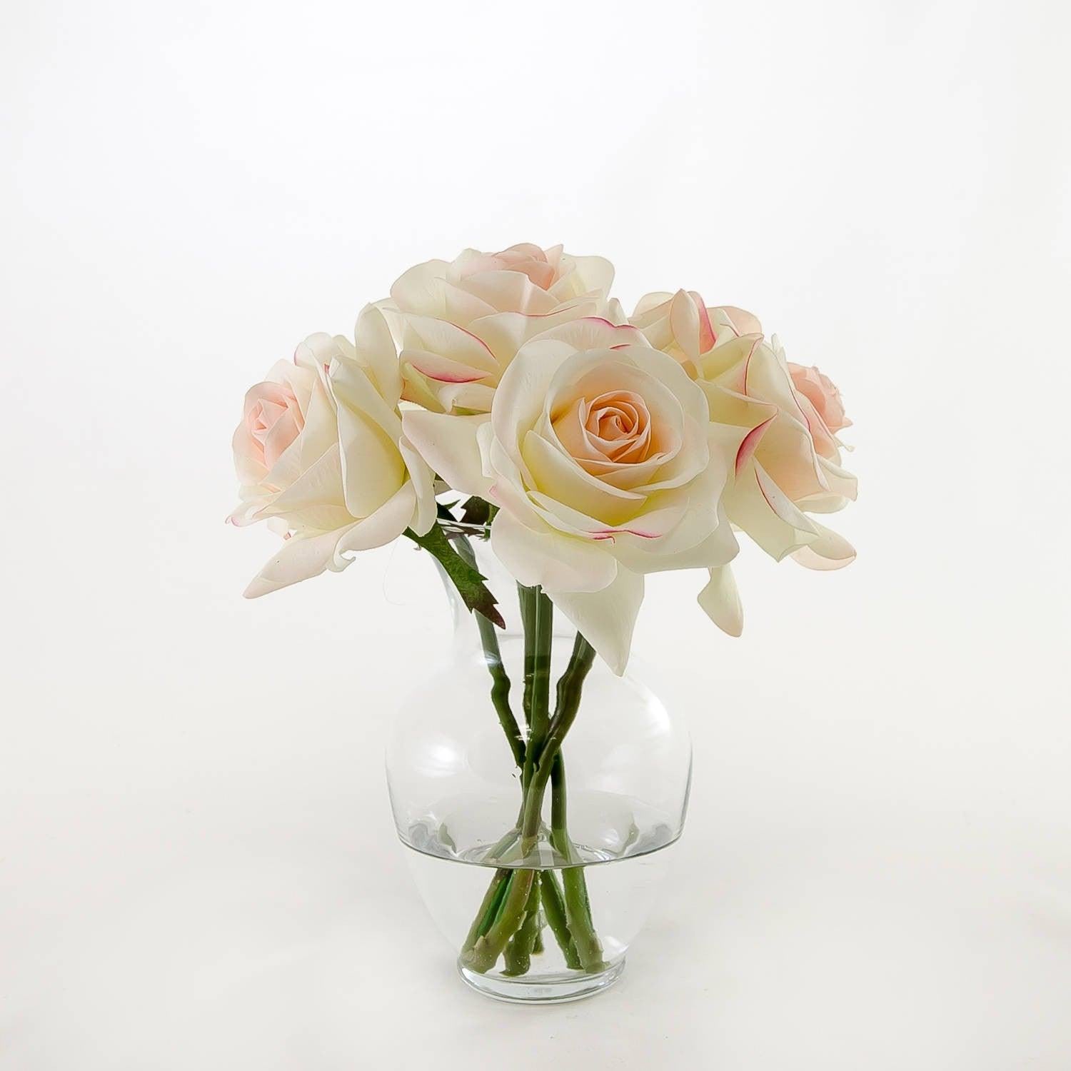 Real Touch Ivory Roses Pink Tipped Arrangement - Flovery