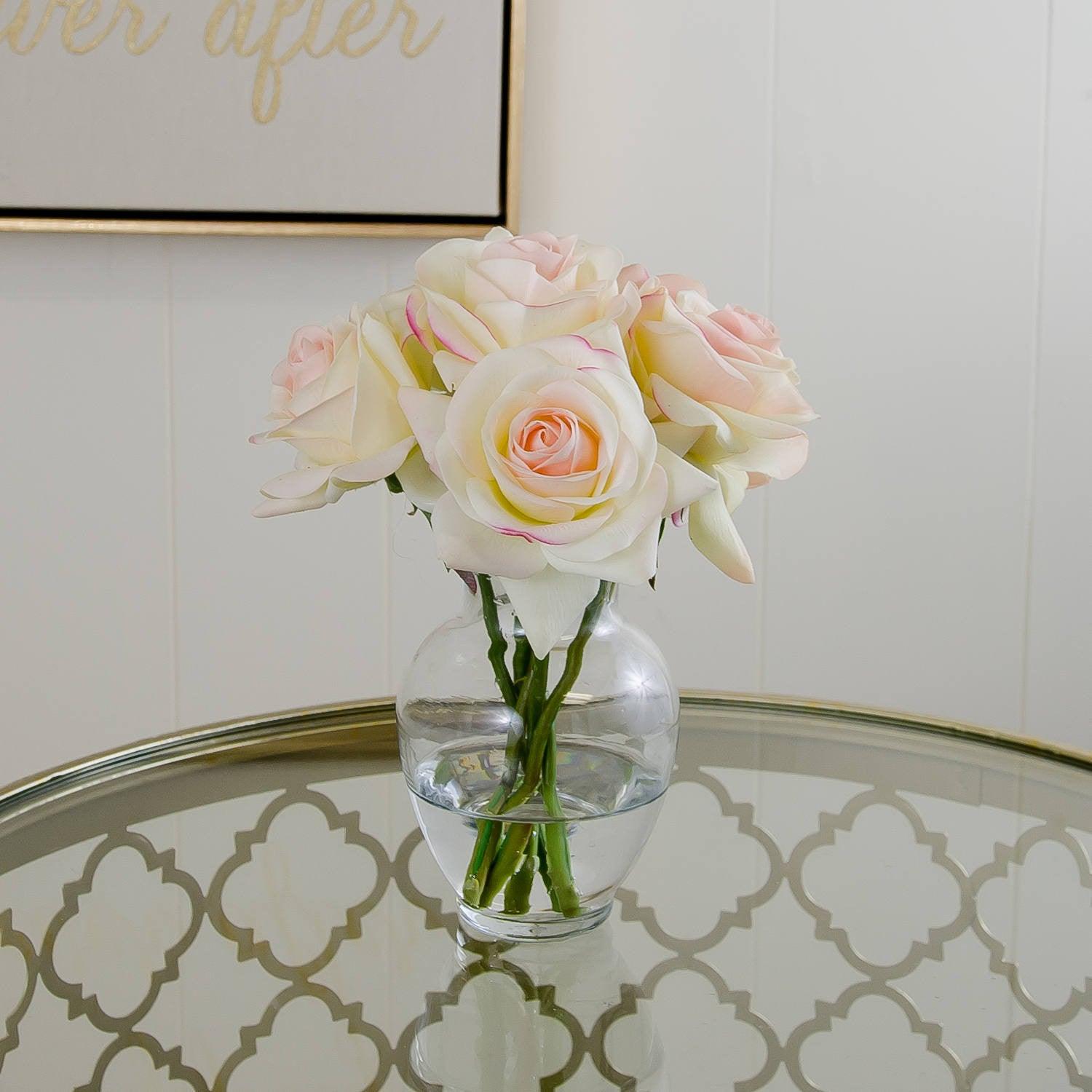Real Touch Ivory Roses Pink Tipped Arrangement - Flovery Main image